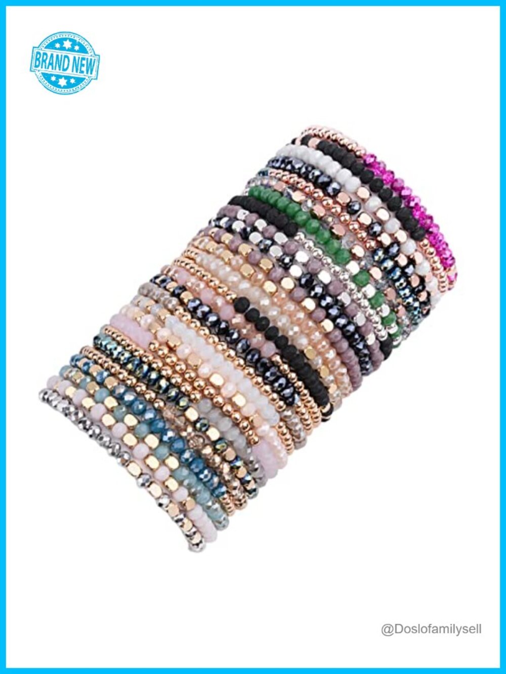 Multilayer Stretch Glass Crystal Bead Bracelets Stackable Set Boho